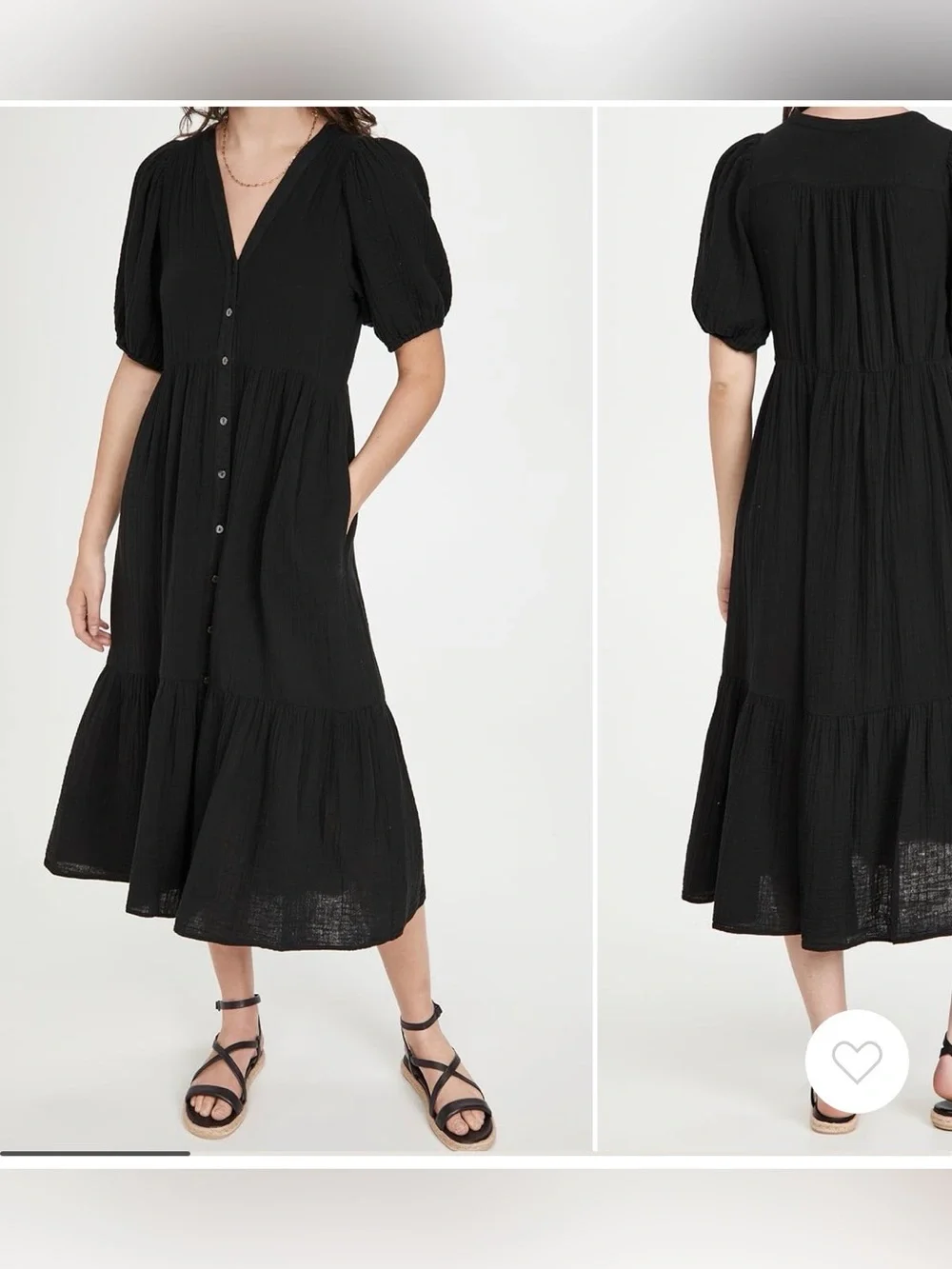 XiRENA Black Tiered V-Neck Puff-Sleeve Midi Dress, size L - Picture 3 of 12